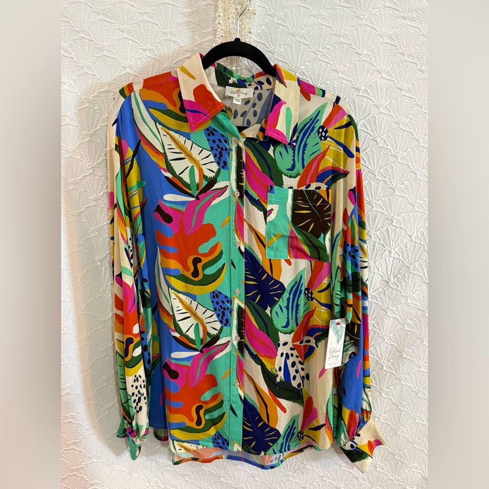 NWT Bright Tropical Print Long-Sleeve Shirt - Multicolor